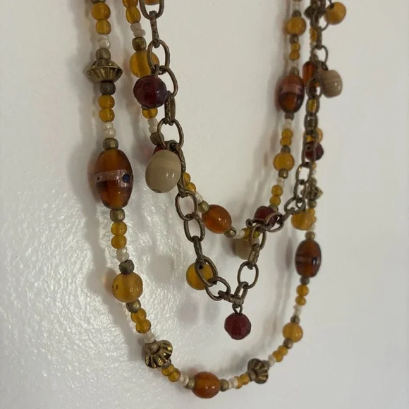 Bijoux Terner Multistrand Amber, Brown and Cream Beaded Necklace with Earrings - Picture 3 of 3